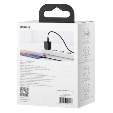 Super SI 1C Quick lādētājs USB-C 30W Jaudas piegāde Ātrā uzlāde melna