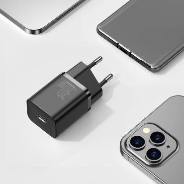 Super Si 1c Hurtig oplader USB-C 30W Strømforsyning Hurtig opladning Sort