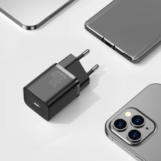 Super SI 1C Quick lādētājs USB-C 30W Jaudas piegāde Ātrā uzlāde melna