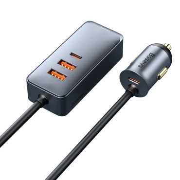 Carregador de carro compartilhamento juntos 2x USB 2x USB-C 120W PPS QC PD Cinza