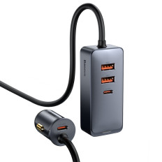Autolaturi Jaa yhdessä 2x USB 2x USB-C 120W PPS QC PD Grey