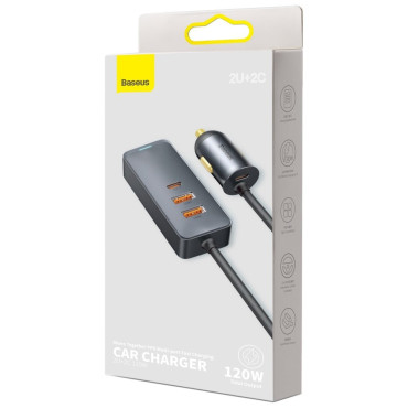 Auto nabíjačka zdieľať spolu 2x USB 2X USB-C 120W PPS QC PD GRAY