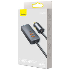 Carregador de carro compartilhamento juntos 2x USB 2x USB-C 120W PPS QC PD Cinza