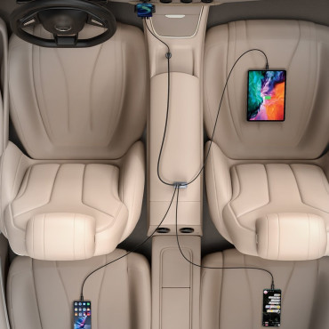 Auto nabíjačka zdieľať spolu 2x USB 2X USB-C 120W PPS QC PD GRAY