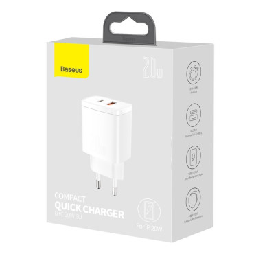 Rápido compacto USB USB-C 20W 3A PD QC 3.0 Gráfico blanco