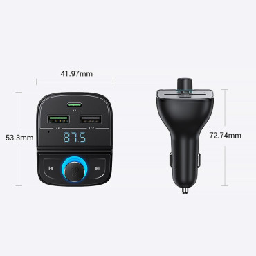 FM Transmissor MP3 Bluetooth 5.0 Car carregador 3x USB TF MicroSD Black