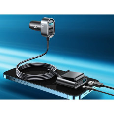 Carregador de carro 5 2xpd + 2xqc3.0 72w Dispositivos 1.5m Preto