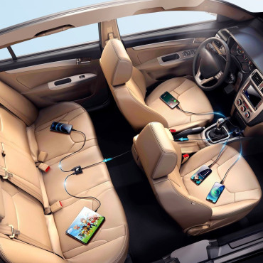 Nabíjačka automobilov 5 2xPD + 2xQC3.0 72W Zariadenia 1.5m Čierna