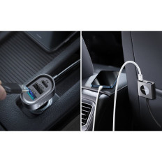 Carregador de carro 5 2xpd + 2xqc3.0 72w Dispositivos 1.5m Preto