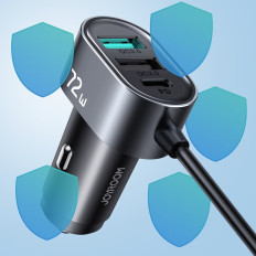 Car Charger 5 2xpd + 2xqc3.0 72W naprave 1.5m Črna