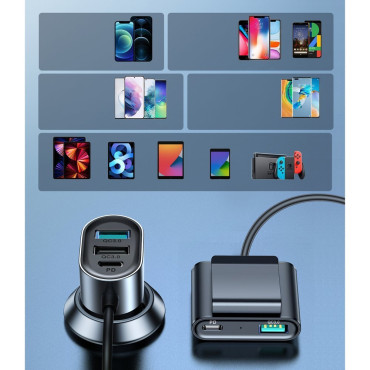 Car Charger 5 2xpd + 2xqc3.0 72W naprave 1.5m Črna