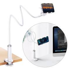 Universal handle stand on phone tablet tripod with flexible white arm