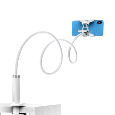 Universal Handle Stand på telefon Tablet stativ med fleksibel hvit arm