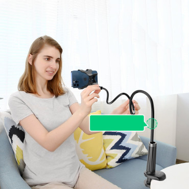 Universal Handle Stand på telefon Tablet stativ med fleksibel hvit arm