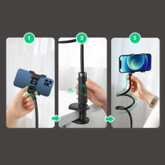 Universal Handle Stand på telefon Tablet stativ med fleksibel hvit arm