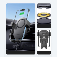 Car Wireless Charger Qi 15W + Checkered Phone Holder Black