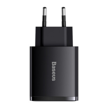 Carregador de rede rápido compacto 2x USB USB-C 30W 3A PD QC Preto