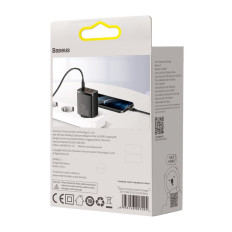 Carregador de rede rápido compacto 2x USB USB-C 30W 3A PD QC Preto