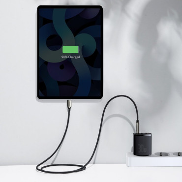 Carregador de rede rápido compacto 2x USB USB-C 30W 3A PD QC Preto