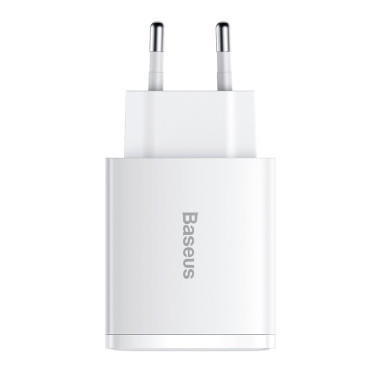 Carregador de rede rápido compacto 2x USB USB-C 30W 3A PD QC Branco