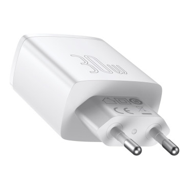Kompaktiškas greitas tinklo įkroviklis 2x USB USB-C 30W 3A PD QC WHITE