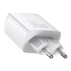Kompaktiškas greitas tinklo įkroviklis 2x USB USB-C 30W 3A PD QC WHITE