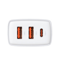 Kompaktiškas greitas tinklo įkroviklis 2x USB USB-C 30W 3A PD QC WHITE
