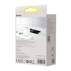 Kompaktiškas greitas tinklo įkroviklis 2x USB USB-C 30W 3A PD QC WHITE