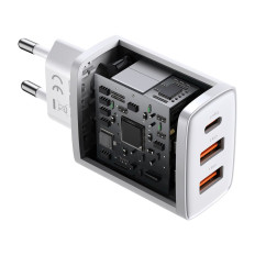 Kompakts ātrs tīkla lādētājs 2x USB USB-C 30W 3A PD QC White