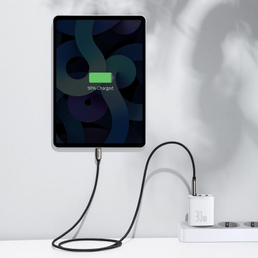 Kompaktiškas greitas tinklo įkroviklis 2x USB USB-C 30W 3A PD QC WHITE