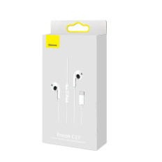 In-ear hoofdtelefoons op een kabel met een USB-C Encok C17 witte microfoon