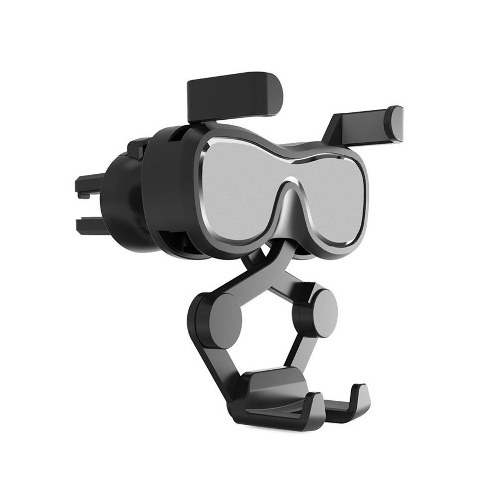 Gravitational car holder for a checkered smartphone with a silver freshener