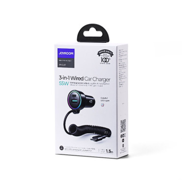 Hitri 3in1 Car Carger z USB-C kablom 1.5m 55W črna