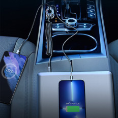 Carregador de carro rápido 3in1 com cabo USB-C 1.5m 55w preto