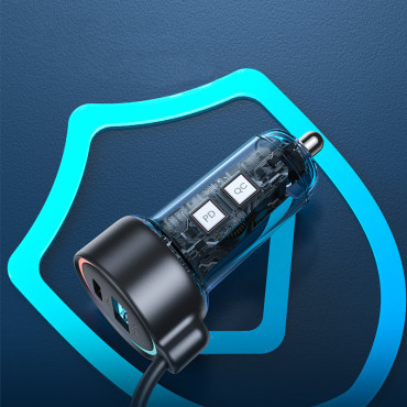 Carregador de carro rápido 3in1 com cabo USB-C 1.5m 55w preto