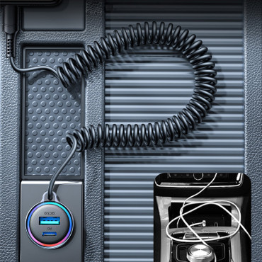 Carregador de carro rápido 3in1 com cabo USB-C 1.5m 55w preto