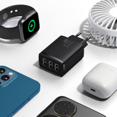 Kompakt 3x USB 17W fekete rakodó fekete