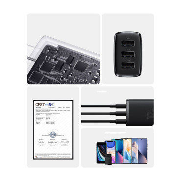 Preto compacto 3X USB 17W Black Loader