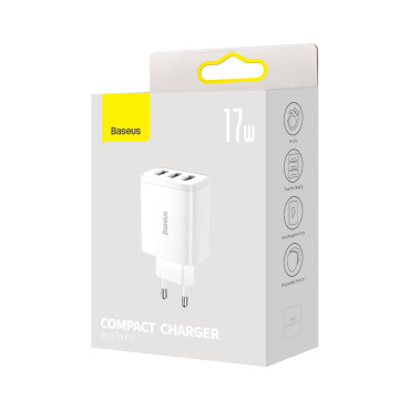 Carregador compacto 3X USB 3x 17W