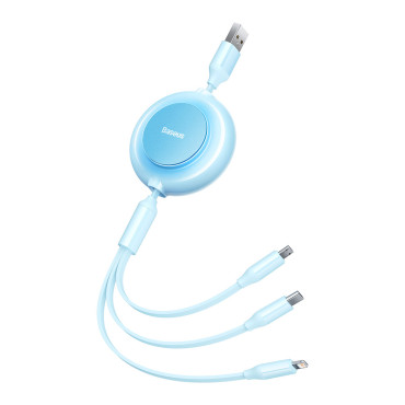 Kabel 3IN1 Kabel med MicroUSB USB-hjul Apple USB-C 3.5A 1.1m Blå