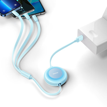 Kabelis 3in1 kabelis ar microusb usb spoli Apple USB-C 3.5A 1.1m Blue