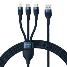 3IN1 Kabel för snabbbelastningskabel för USB-C MicroUSB Lightning 66W 480MB / s 1.2m Blå
