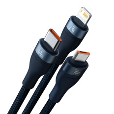 3IN1 Kabel för snabbbelastningskabel för USB-C MicroUSB Lightning 66W 480MB / s 1.2m Blå