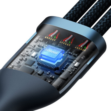 3IN1 Kabel för snabbbelastningskabel för USB-C MicroUSB Lightning 66W 480MB / s 1.2m Blå