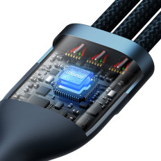 3IN1 Kabel för snabbbelastningskabel för USB-C MicroUSB Lightning 66W 480MB / s 1.2m Blå