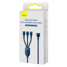 3IN1 Kabel för snabbbelastningskabel för USB-C MicroUSB Lightning 66W 480MB / s 1.2m Blå