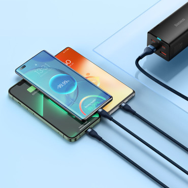 3IN1 Kabel för snabbbelastningskabel för USB-C MicroUSB Lightning 66W 480MB / s 1.2m Blå