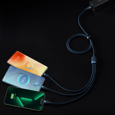 3in1 kábel pre rýchlobuškový kábel pre USB-C MICROUSB LIGHTNING 66W 480 MB / S 1.2m Modrá