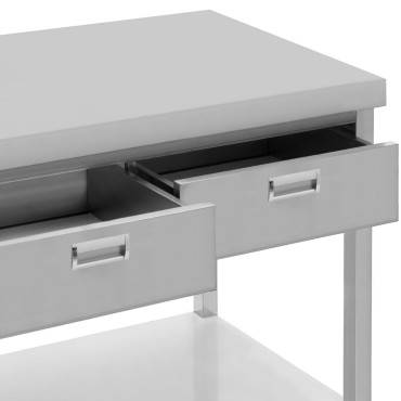 Aço de mesa de bancada de aço com gavetas de prateleira 150 x 60 cm a 295 kg