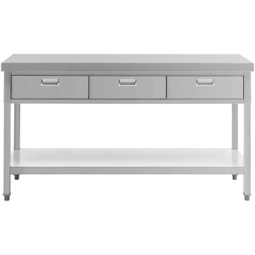 Aço de mesa de bancada de aço com gavetas de prateleira 150 x 60 cm a 295 kg